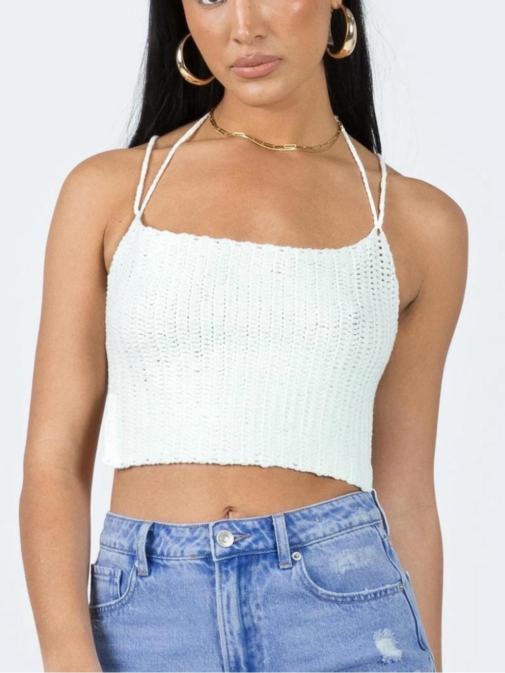 Princess Polly White Knit Cropped Halter Camisole